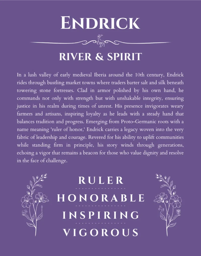 Endrick name origin print with meaning and traits in purple