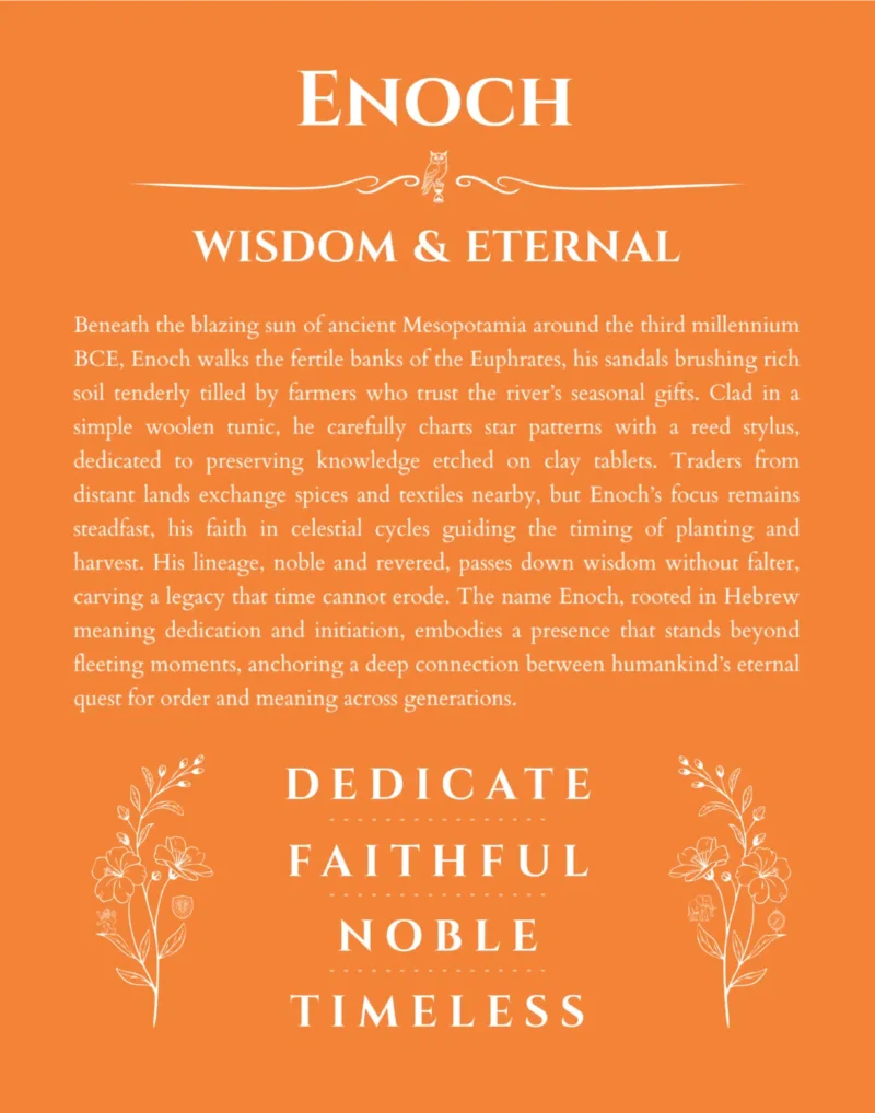Enoch personalized name art with origin story in orange
