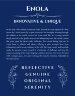 Enola name origin print with meaning and traits in deep blue