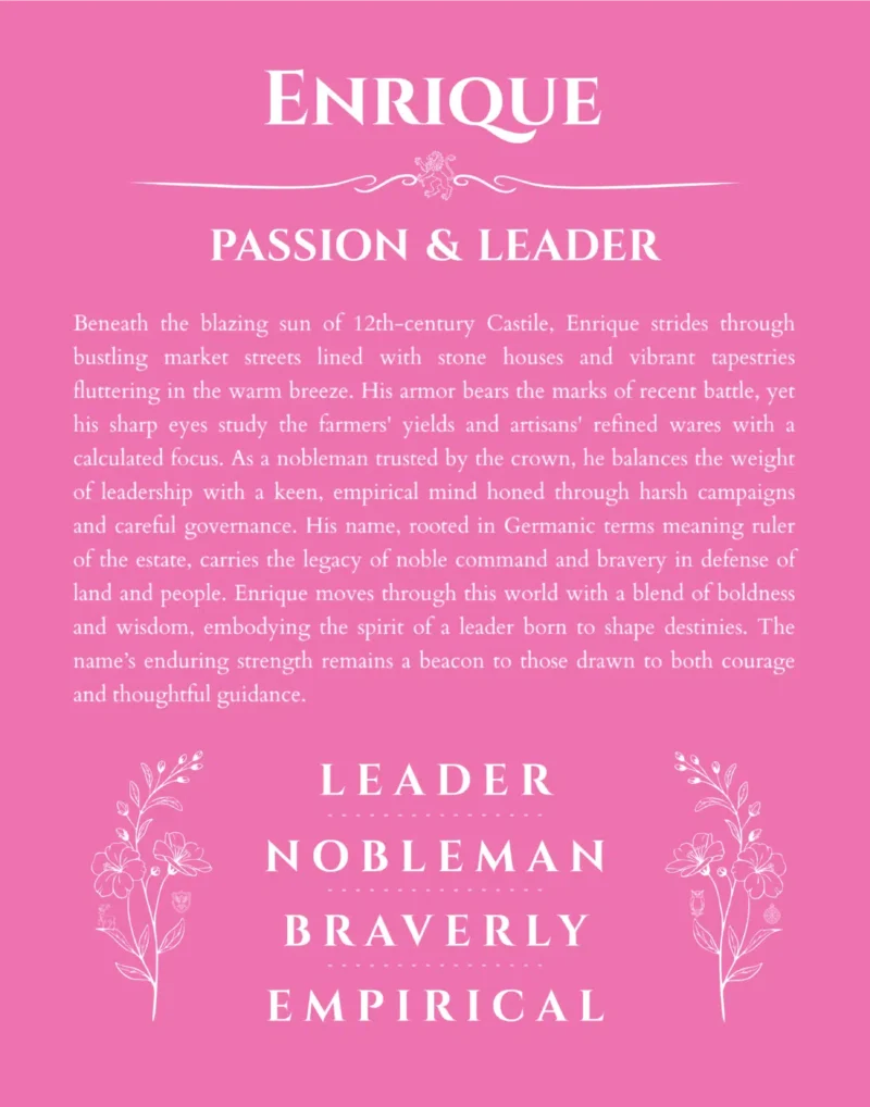 Enrique name origin print with meaning and traits in pink