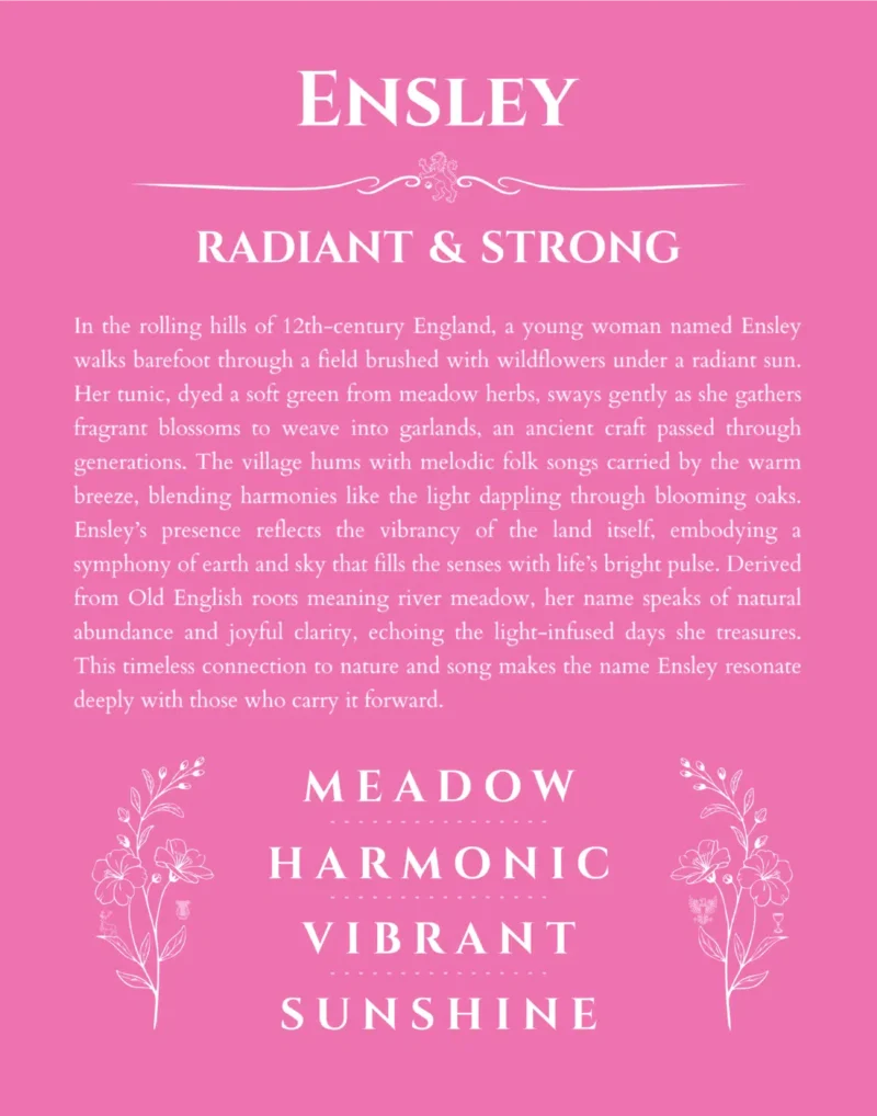 Ensley personalized name art with origin story in pink