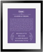 Eric name meaning wall art by Get Your Story in purple with black matte frame