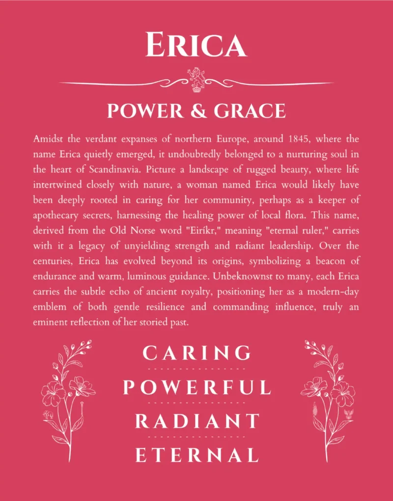 Erica personalized name art with origin story in red