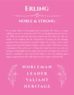 Erling name origin print with meaning and traits in pink