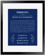 Ernesto name meaning gift print in deep blue with black matte frame