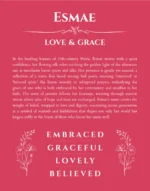 Esmae custom name art showing meaning and origin in red