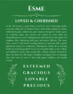 Esme name meaning gift print in dark green