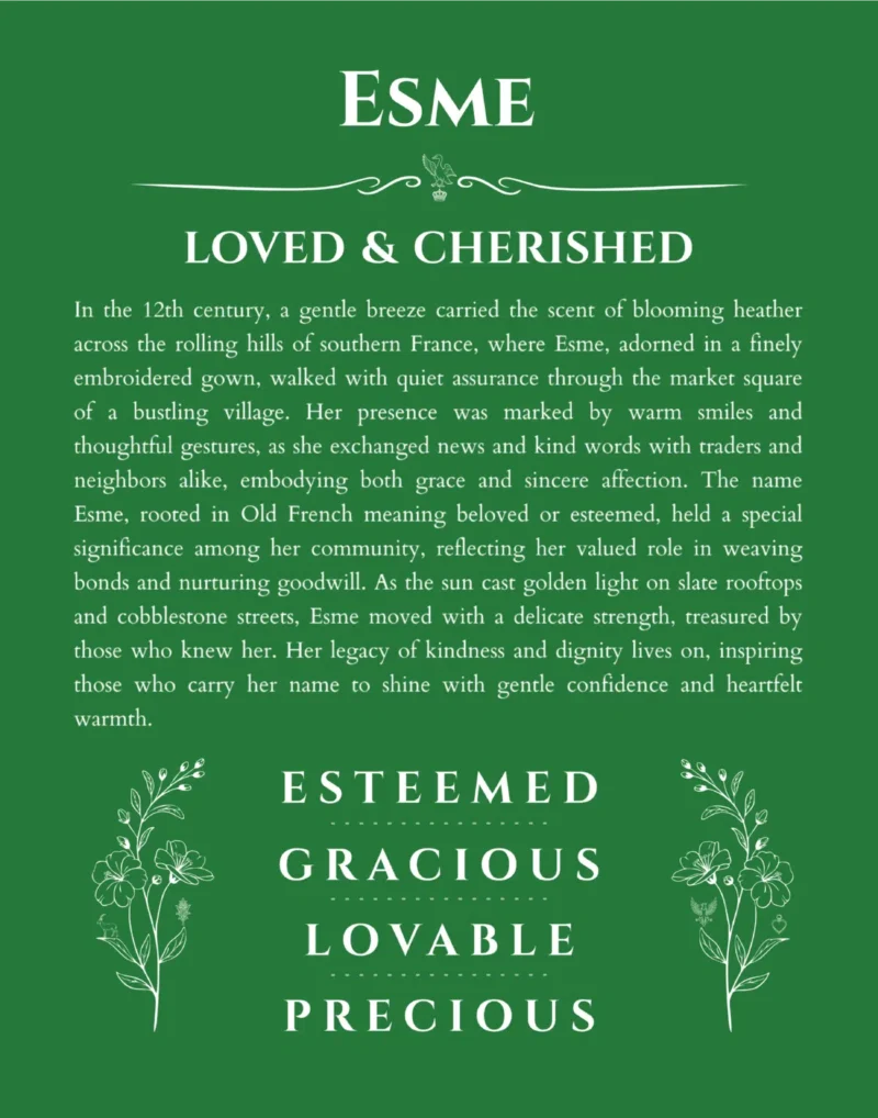 Esme name meaning gift print in dark green
