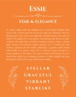 Essie name origin print with meaning and traits in orange