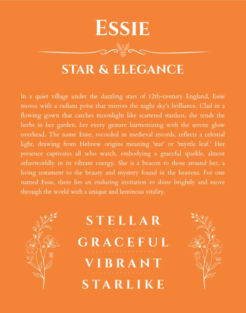 Essie name origin print with meaning and traits in orange