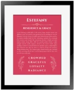 Estefany custom name meaning print in red with black matte frame
