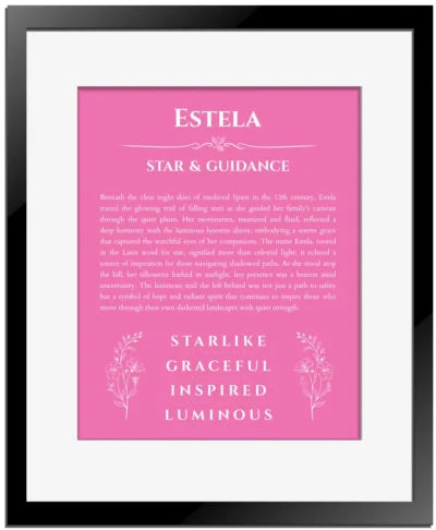 Estela custom name meaning print in pink with black matte frame