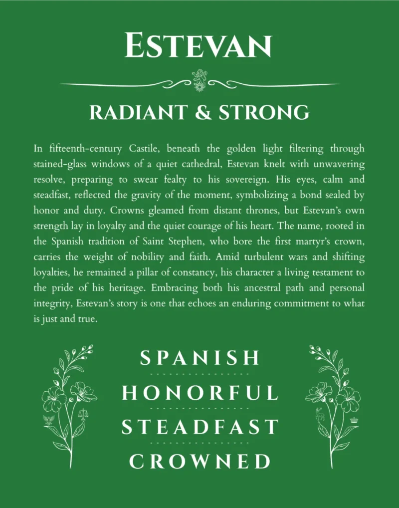 Estevan personalized wall art with the story of your name in dark green