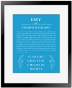 Esty name meaning wall art by Get Your Story in blue with black matte frame