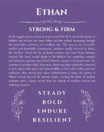 Ethan name origin print with meaning and traits in purple