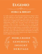 Eugenio name origin print with meaning and traits in orange