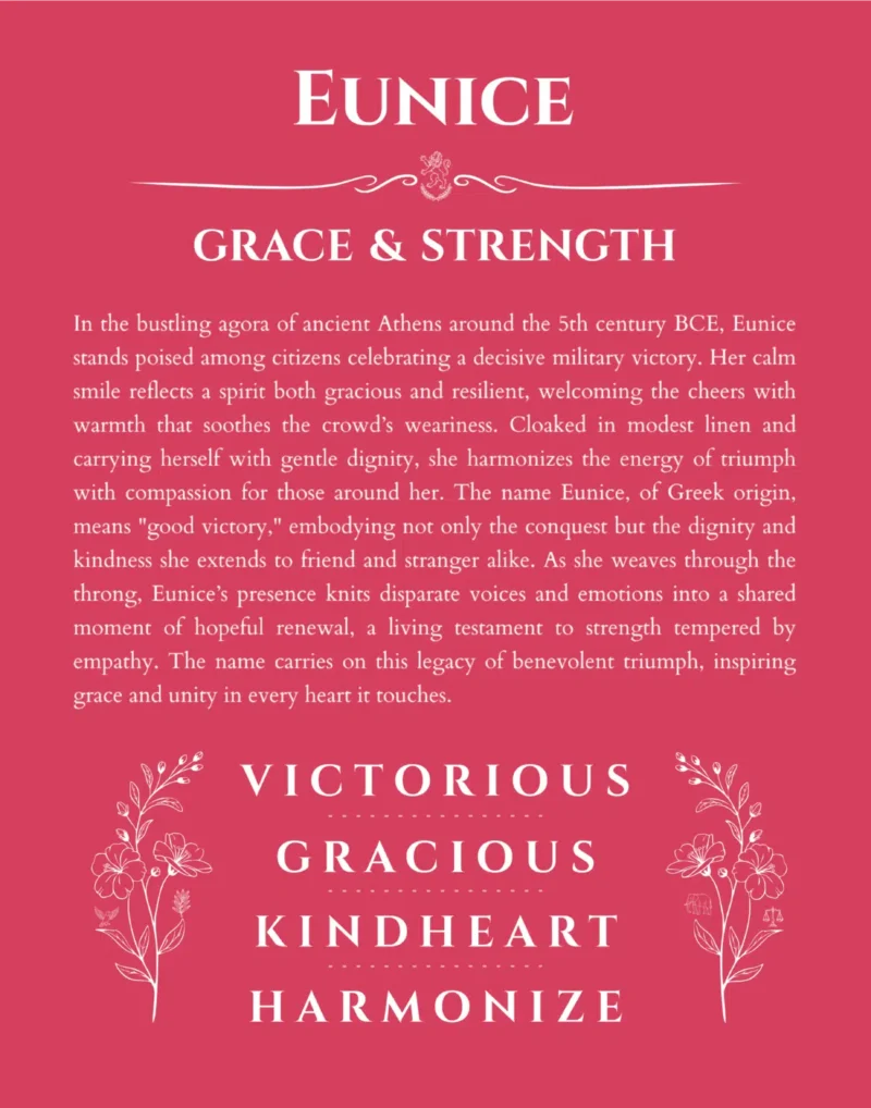 Eunice name origin print with meaning and traits in red
