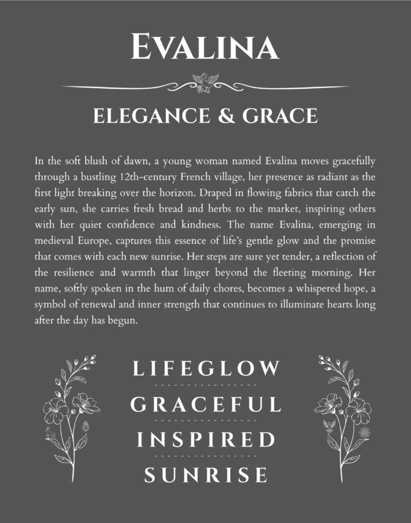 Evalina custom name meaning print in gray