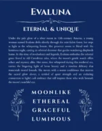Evaluna personalized name print with origin and traits in deep blue