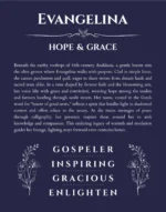 Evangelina personalized name art with origin story in navy blue