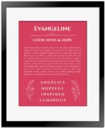 Evangeline name meaning wall art by Get Your Story in red with black matte frame