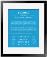 Evanna name meaning wall art by Get Your Story in blue with black matte frame