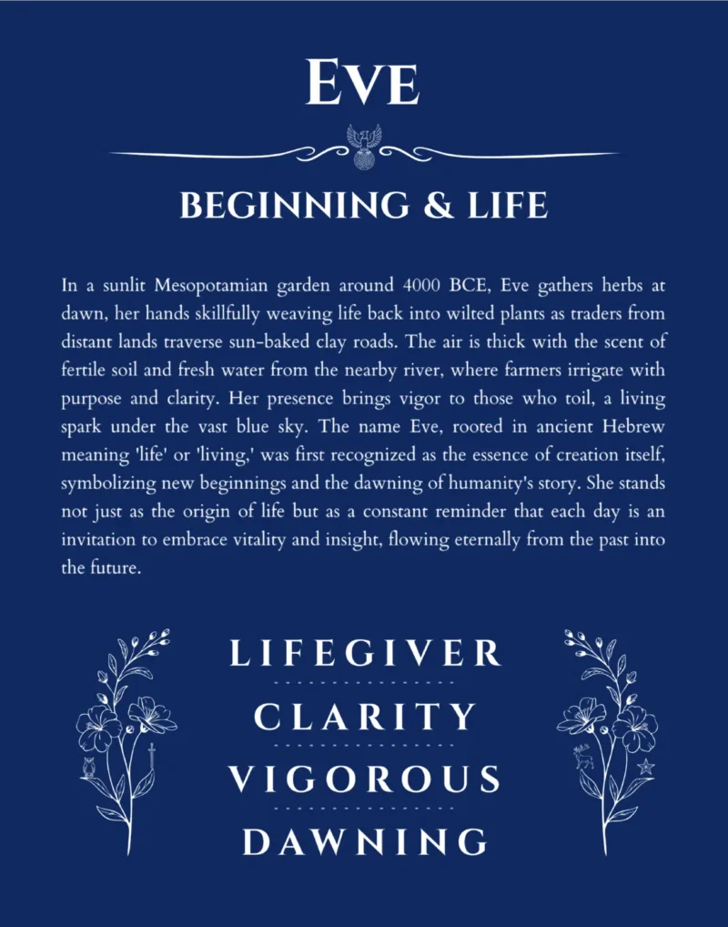 Eve personalized name print with origin and traits in deep blue