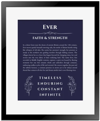 Ever custom name print for wall display in navy blue with black matte frame