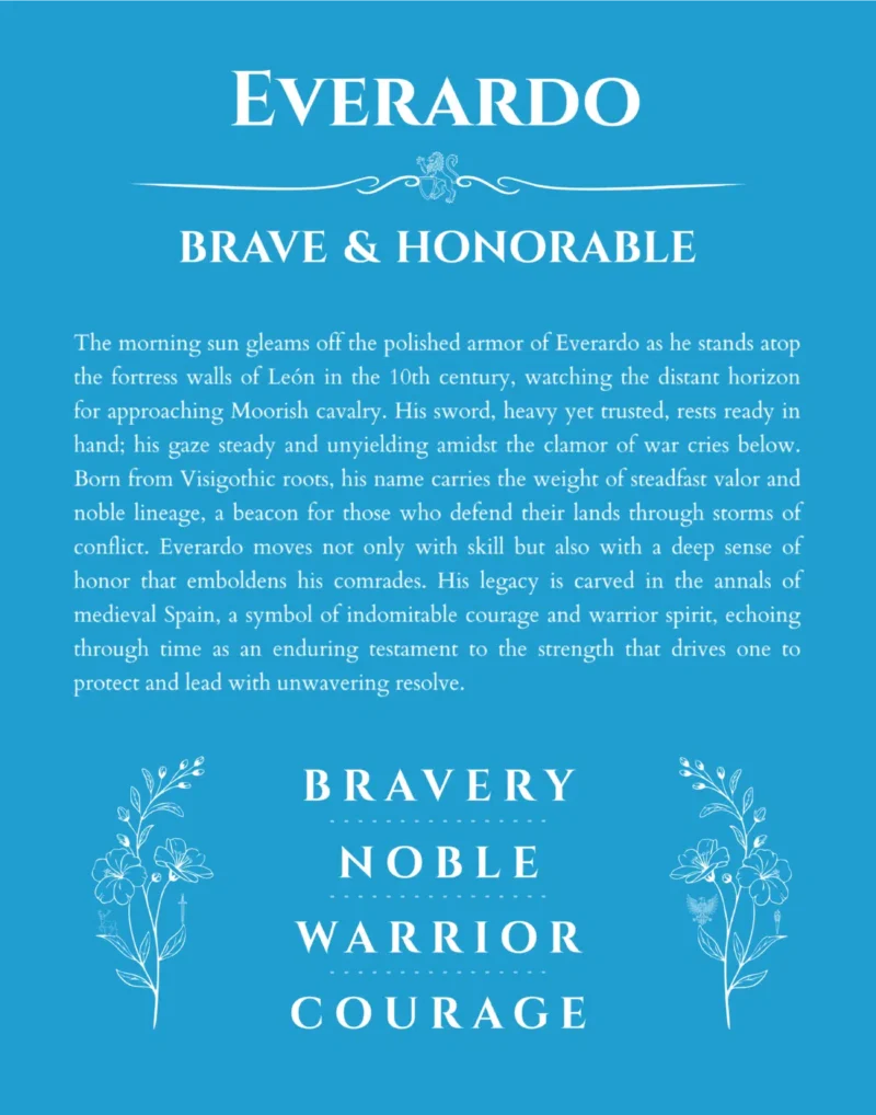 Everardo personalized wall art with the story of your name in blue
