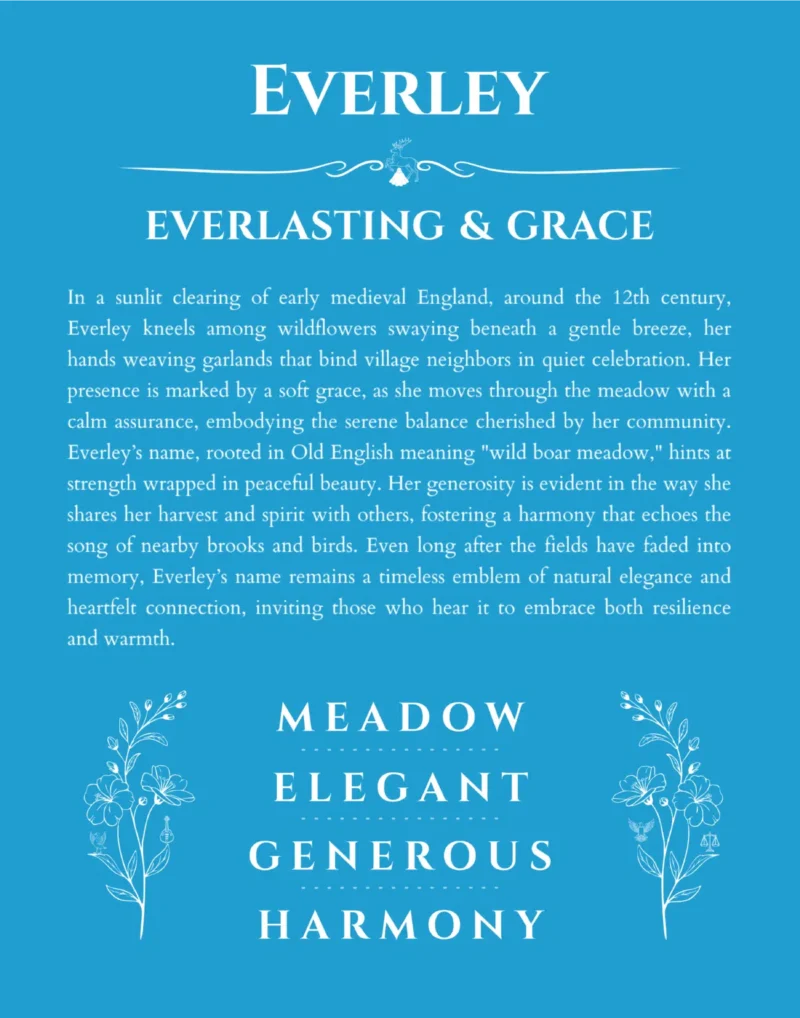 Everley name meaning gift print in blue