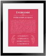 Everlynn custom name meaning print in red with black matte frame