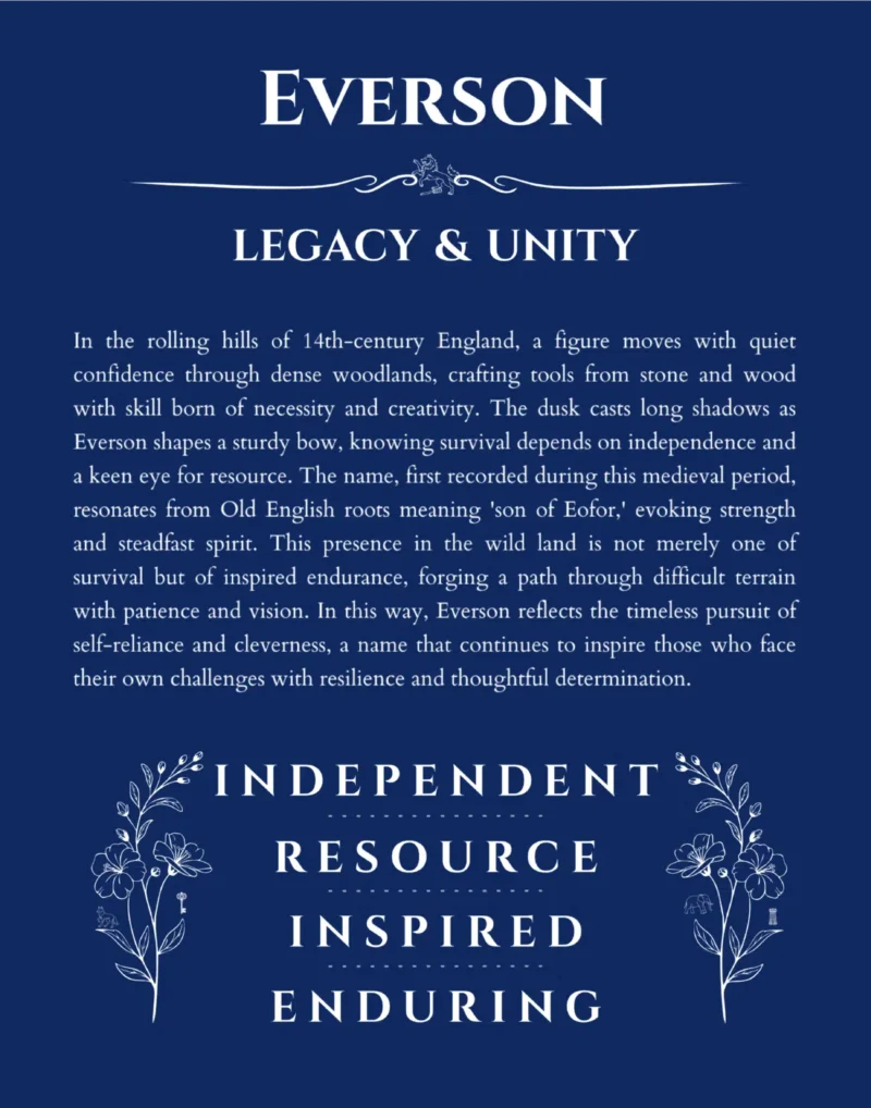 Everson name meaning gift print in deep blue