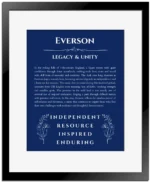 Everson name meaning gift print in deep blue with black matte frame
