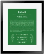 Evian personalized name art with origin story in dark green with black matte frame