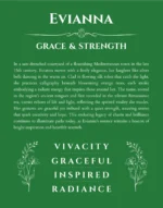 Evianna personalized name print with origin and traits in dark green