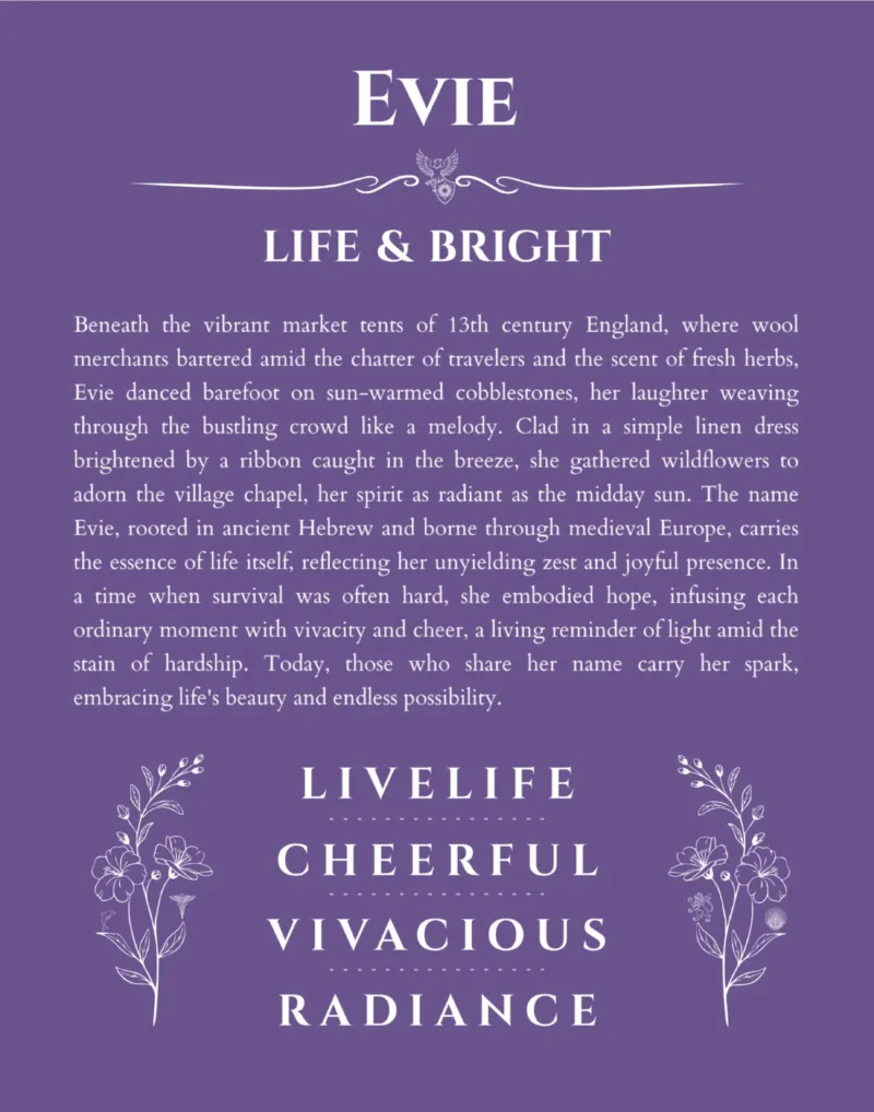 Evie personalized name meaning print in purple
