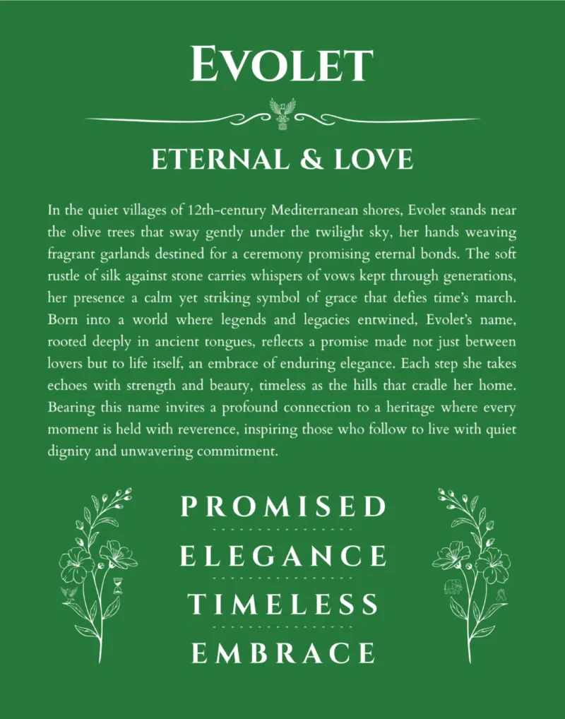 Evolet personalized name meaning print in dark green