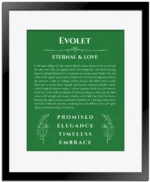 Evolet personalized name meaning print in dark green with black matte frame