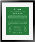 Eydan custom name print for wall display in dark green with black matte frame