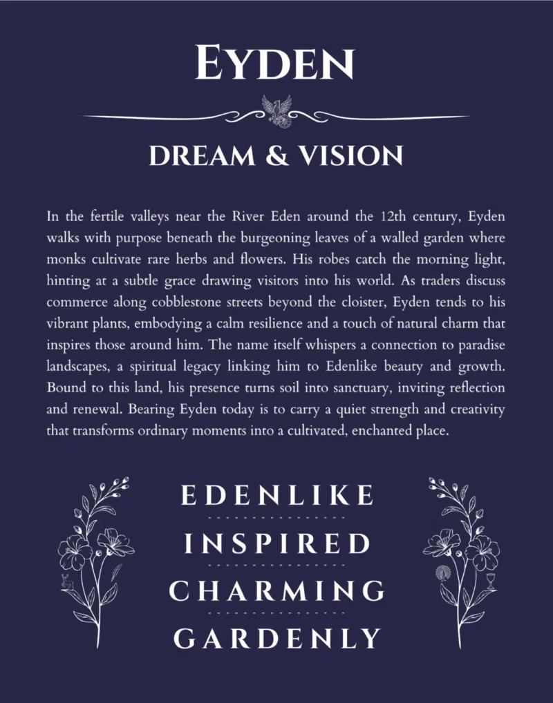 Eyden personalized name print with origin and traits in navy blue