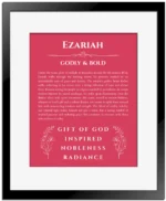 Ezariah personalized name meaning print in red with black matte frame