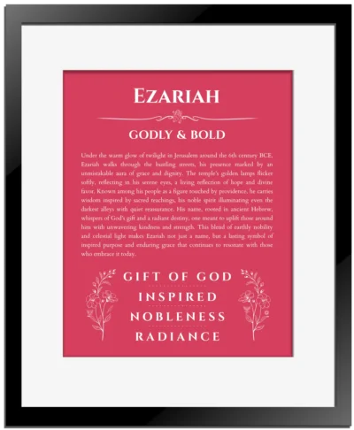 Ezariah personalized name meaning print in red with black matte frame