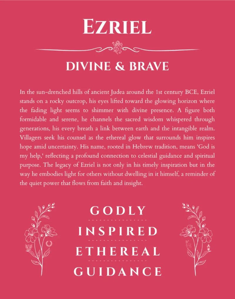 Ezriel custom name art showing meaning and origin in red