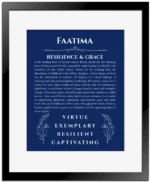 Faatima name meaning wall art by Get Your Story in deep blue with black matte frame