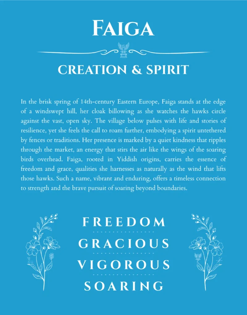 Faiga custom name art showing meaning and origin in blue