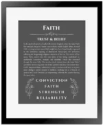 Faith personalized name meaning print in gray with black matte frame