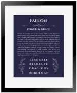 Fallon name meaning gift print in navy blue with black matte frame
