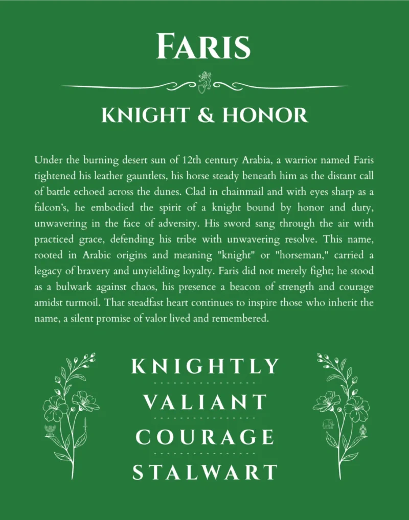 Faris personalized name meaning print in dark green