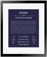 Fateh name meaning wall art by Get Your Story in navy blue with black matte frame