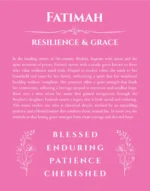 Fatimah name origin print with meaning and traits in pink